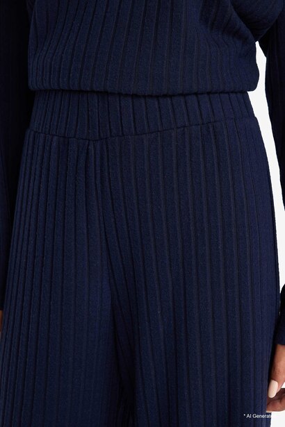 Wide Leg Fitilli Kaşkorse Beli Lastikli Pantolon 