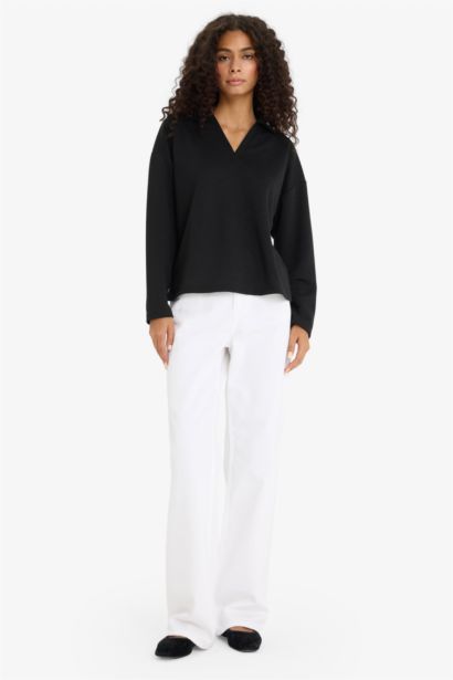 Sweat noir à col polo Coupe décontractée