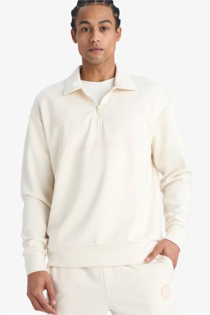 NBA Brooklyn Nets Relax Fit Polo Yaka Yarım Fermuarlı Modal Sweatshirt