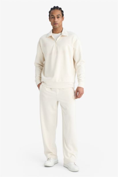 NBA Brooklyn Nets Relax Fit Polo Yaka Yarım Fermuarlı Modal Sweatshirt