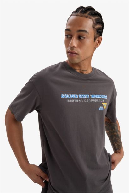 NBA Golden State Warriors Boxy Fit Bisiklet Yaka Kısa Kollu Tişört