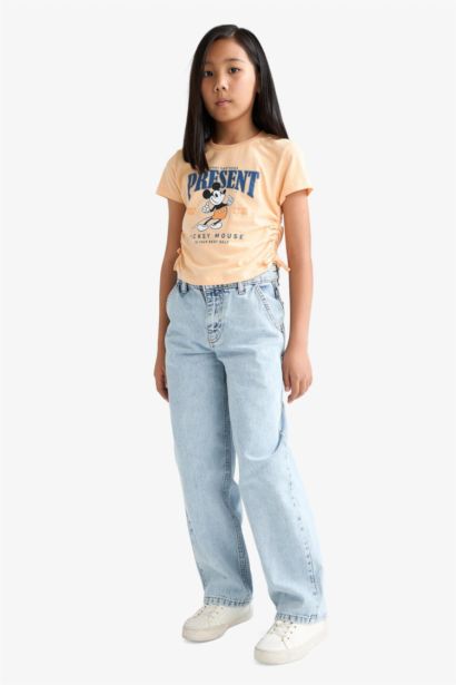 Disney Mickey & Minnie Fitted Bisiklet Yaka Kısa Kollu Tişört Kız Çocuk