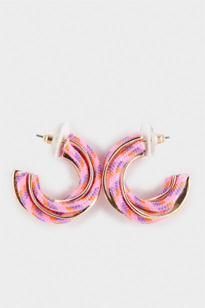 Woman Pink Rope Detailed Gold Earrings