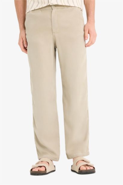 بنطلون صيفي قماش ايوسل وايد ليج برجل واسع بجيوب