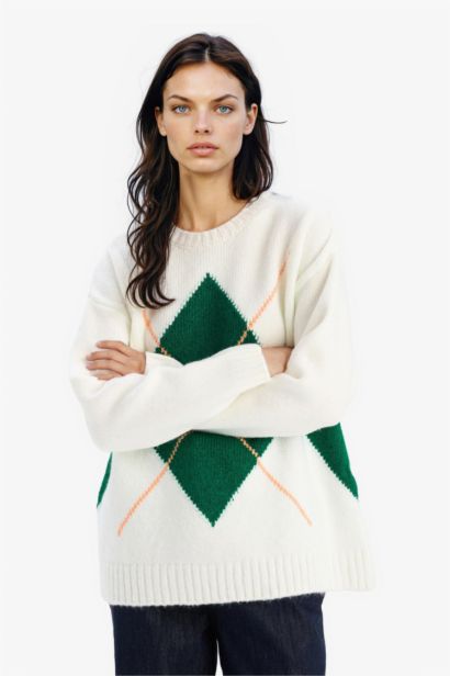 Oversize Fit Basic Crew Neck Knitwear Pullover