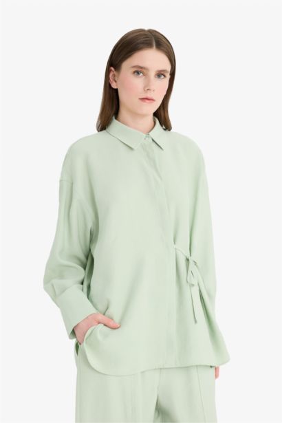 Relax Fit Tied Modal Long Sleeve Shirt Modest Tunic
