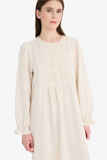 فستان طويل قصة مريحة من مزيج الكتان