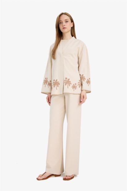 Linen Blend Wide Leg Trousers