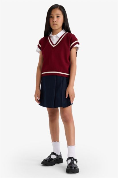 Girl Elastic Waist Gabardine Skirt