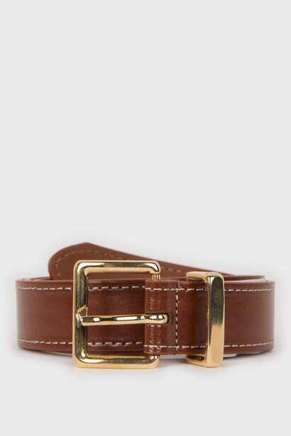Woman Embroidered Square Buckle Faux Leather Casual Belt