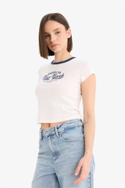 Fitted Printed Ribbed T-Shirt