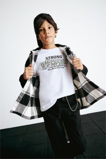 Boy Oversize Fit Hooded Plaid Flannel Shirt