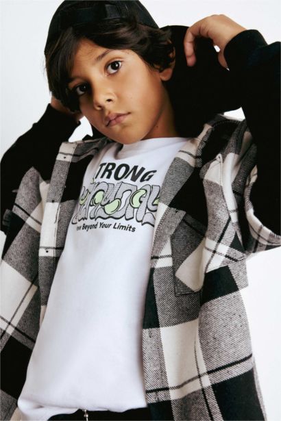Boy Oversize Fit Hooded Plaid Flannel Shirt