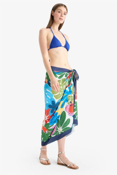 Paréo en satin à motif tropical