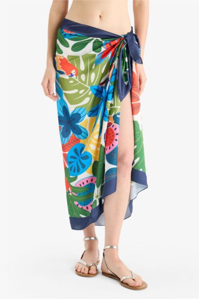 Paréo en satin à motif tropical