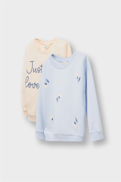 2 piece Regular Fit Flower Crew Neck Sweatshirt