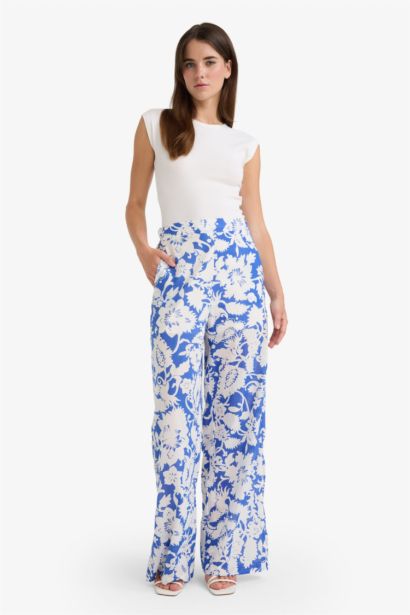 Pantalon palazzo imprimé taille haute à jambes larges avec poches
