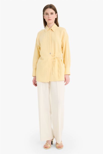 %100 Pamuk Relax Fıt Bağcıklı Müslin Gömlek Tunik