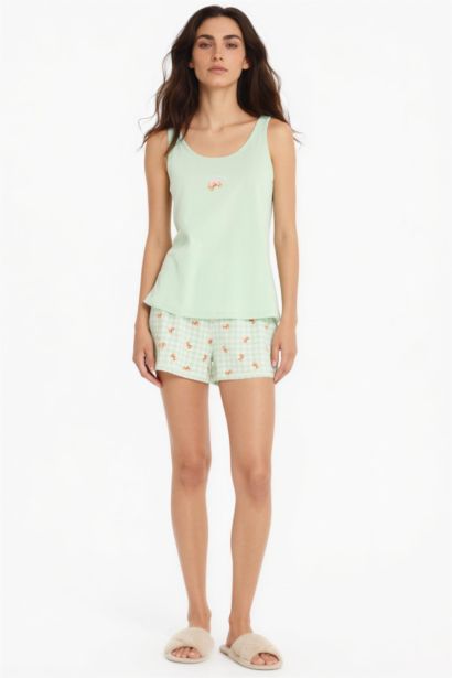 Regular Fit Pijama Takımı Kolsuz Baskılı Üst Beli Lastikli Şort