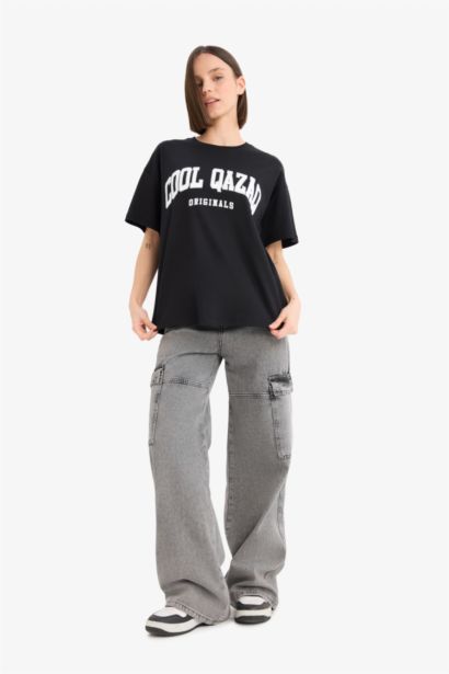 Oversize Fit Crew Neck Printed Short Sleeve T-Shirt