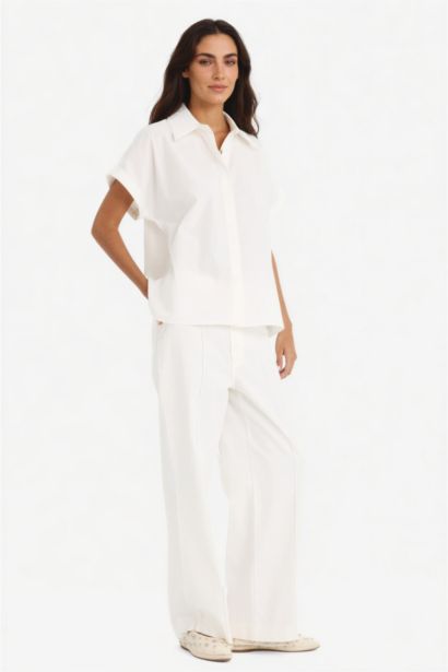 Wide Leg With Pockets Gabardine Trousers