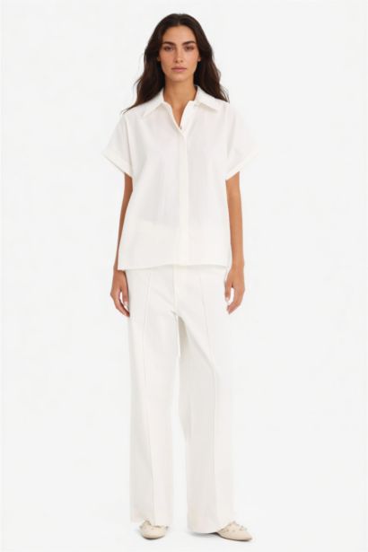 Wide Leg With Pockets Gabardine Trousers