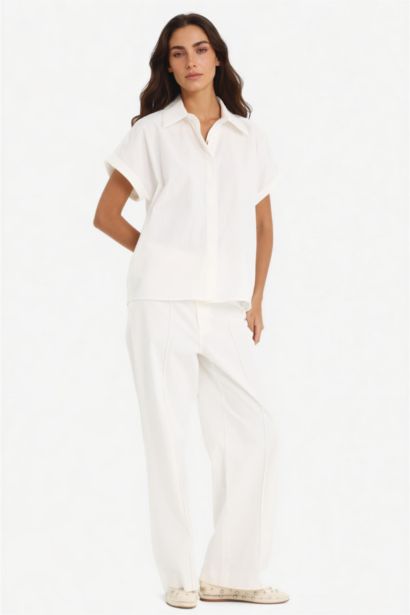 Wide Leg With Pockets Gabardine Trousers