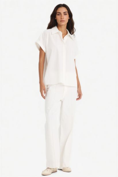 Wide Leg With Pockets Gabardine Trousers