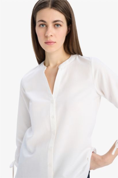 قميص ردن طويل بوبلين قصة عادية بياقة قميص