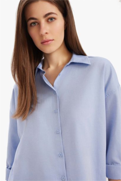 قميص ردن طويل فوال فلورال اوفر سايز بياقة قميص