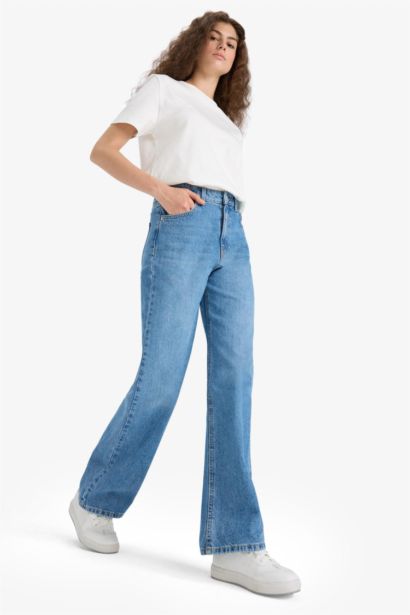 %100 Pamuk 90's Wıde Leg Yüksek Bel Jean Pantolon