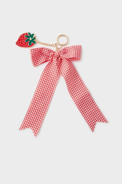 Женский Брелок с Шармом в Виде Клубники и Красной Лентой