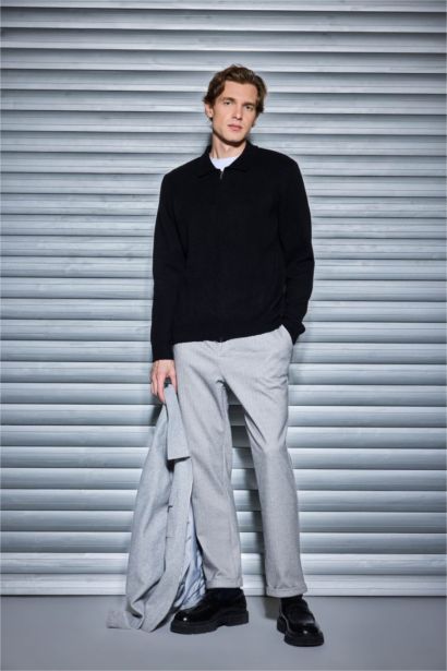 Straight Fit Combed Cotton Trousers