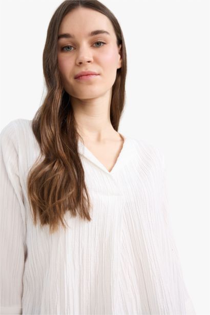 Regular Fit Flap Collar Long Sleeve Blouse