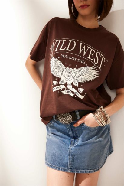 Oversize Fit Crew Neck Printed Short Sleeve T-Shirt