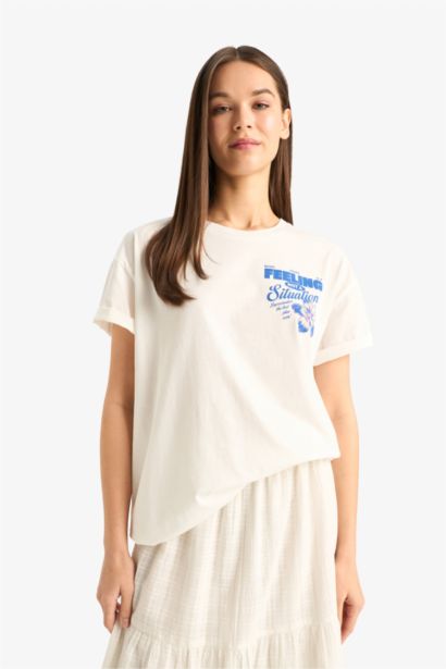 Oversize Fit Crew Neck Printed Short Sleeve T-Shirt