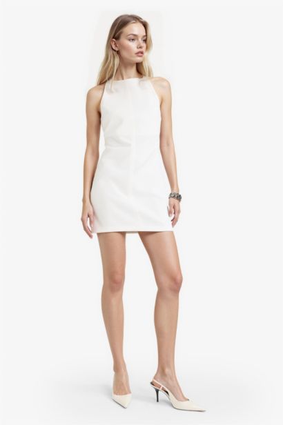 فستان قصير كت بياقة مربعة