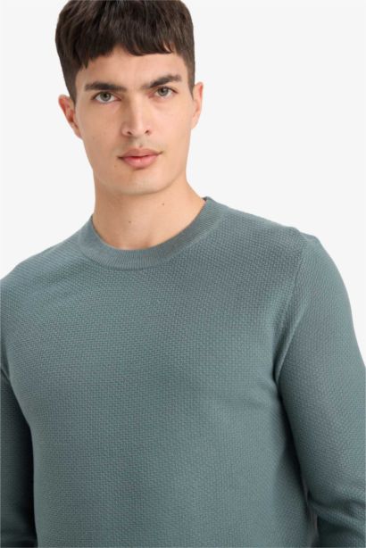 Standard Fit Crew Neck Basic Textured Knit Pullover