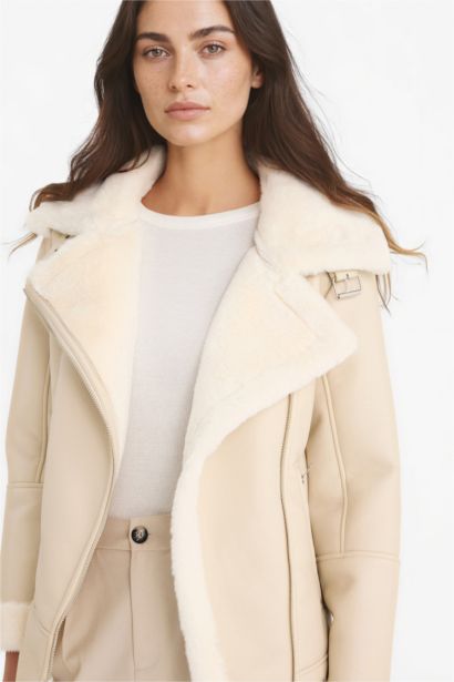 Su Geçirmez Oversıze Suni Kürk Astarlı Fermuarlı Mont