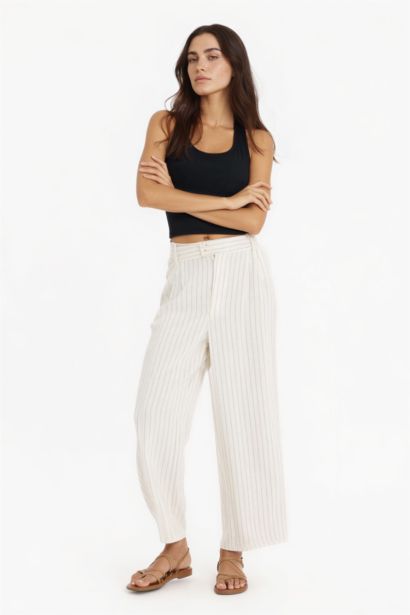 Culotte High Waist Wide Leg Linen Blend Trousers