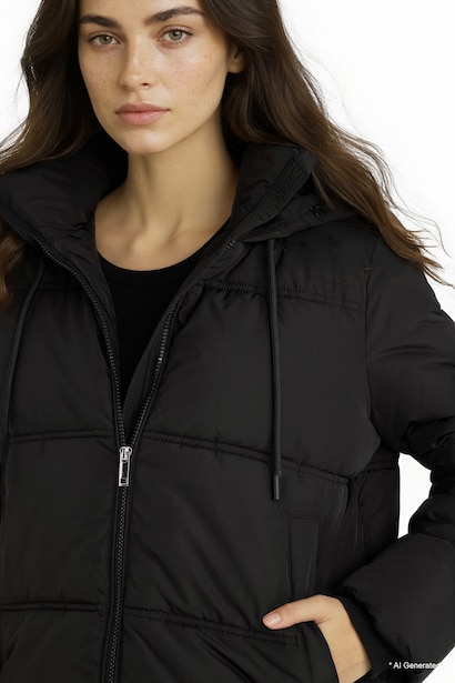 Su İtici Regular Fit Kapüşonlu Fermuarlı Şişme Mont