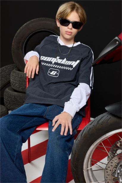 تيشيرت اولادي باراشوت كم طويل اوفر سايز بياقة V