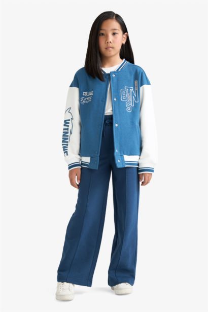 Girl College Collar Printed Bomber Jacket
