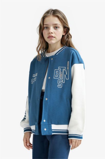 Kolej Yaka Baskılı Bomber Ceket Kız Çocuk