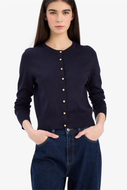 Трикотажный кардиган Regular Fit с круглым вырезом