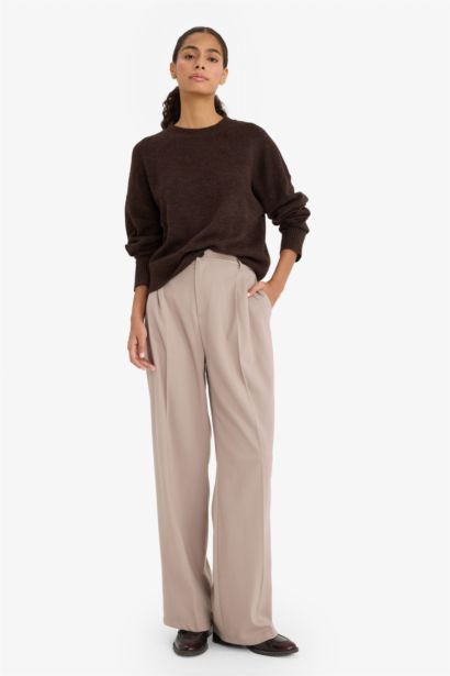 үлкен пішім дөңгелек жаға трикотаж Пулловер