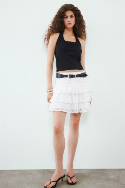 Coool A Kesim Normal Bel Penye Astar Dantel Mini Etek