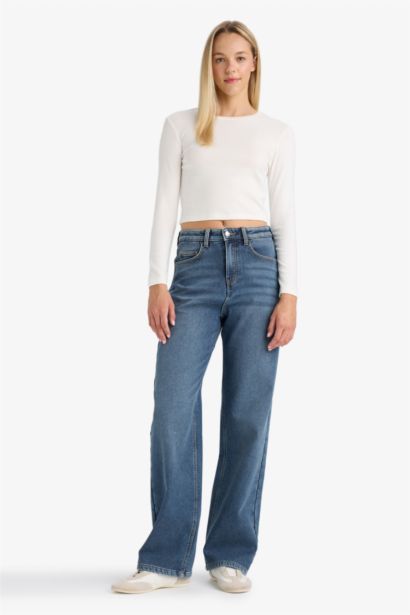 Relax Fit High Waist Straight Leg Long Jeans