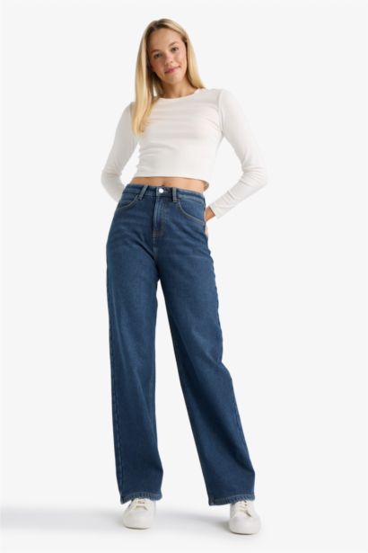 Relax Fit High Waist Straight Leg Long Jeans
