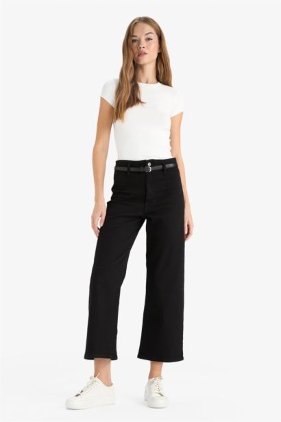 Culotte Fit Regular Hem Denim Trousers